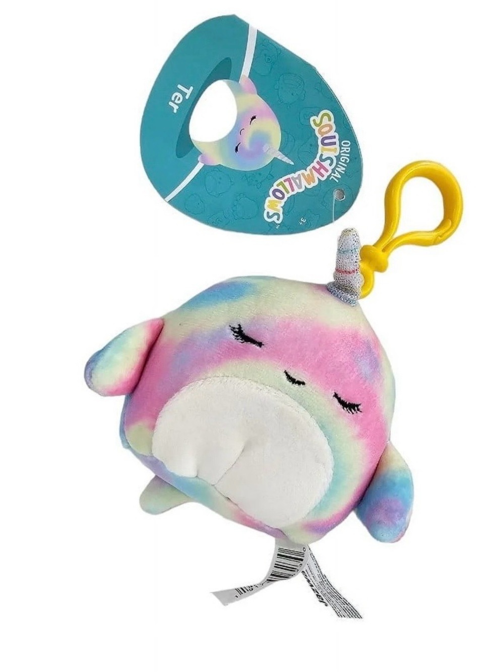 Squishmallows 3.5 Inch Ter the Colorful Narwhal Clip-On Plush Stuffed Toy